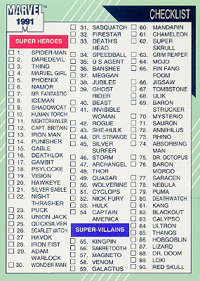 Marvel Universe 1991 - 162 - Checklist Vintage Trading Card Singles Impel   