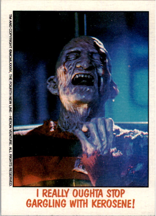 Fright Flicks 1988 - 04 - Nightmare on Elm Street II - I Really Oughta Stop Gargling with Kerosene! Vintage Trading Card Singles Topps
