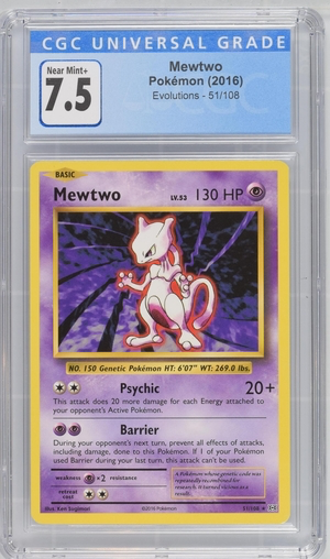 Pokemon - Mewtwo - Evolutions 2016 - CGC 7.5 Vintage Trading Card Singles Pokemon   