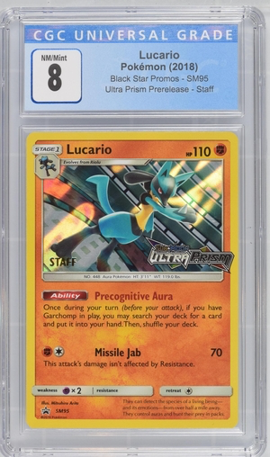 Pokemon - Lucario - Ultra Prism 2018 Prerelease Staff Promo - CGC 8.0 Vintage Trading Card Singles Pokemon   