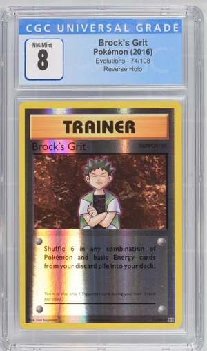 Pokemon - Brock’s Grit - Evolutions 2016 Reverse Holo - CGC 8 Vintage Trading Card Singles Pokemon   