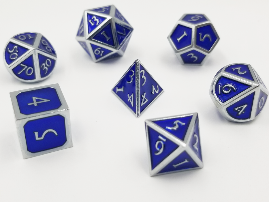 Foam Brain Dice - Silver Embossed Sapphire RPG Set Accessories Foam Brain   