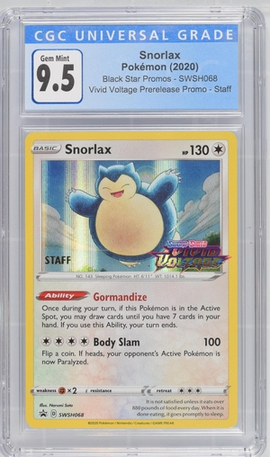 Pokemon - Snorlax - Vivid Voltage 2020 Prerelease Staff Promo - CGC 9. Heroic Goods and Games Pokemon - Snorlax - Vivid Voltage 2020 Prerelease Staff Promo - CGC 9. Heroic Goods and Games