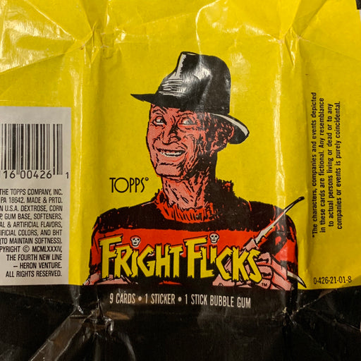 Fright Flicks 1988 - Empty Wax Pax Wrapper - Freddy Krueger Vintage Trading Card Singles Topps   