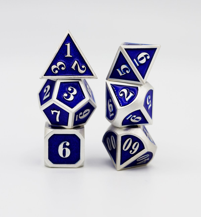 Foam Brain Dice - Silver Embossed Sapphire RPG Set Accessories Foam Brain   
