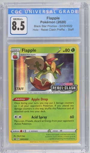 Pokemon - Flapple - Rebel Clash 2020 Prerelease Staff Promo - CGC 8.5 Vintage Trading Card Singles Pokemon   