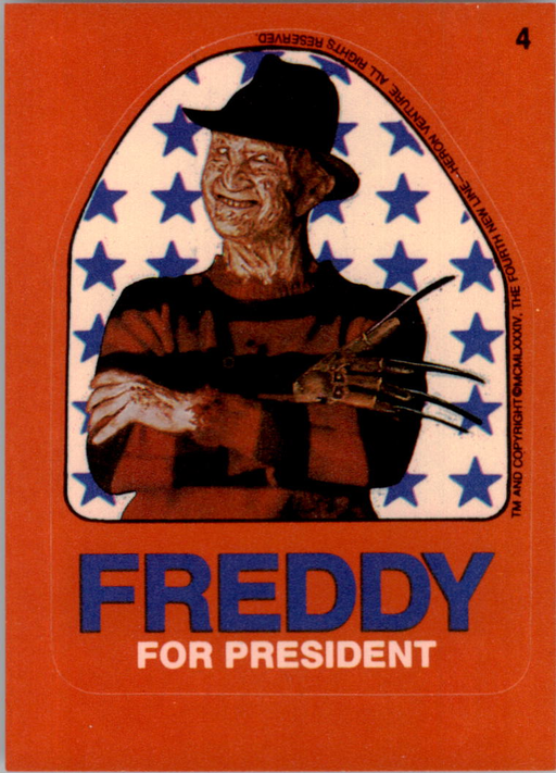 Fright Flicks 1988 - Sticker - 04 - Nightmare on Elm Street - Freddy For President Vintage Trading Card Singles Topps   